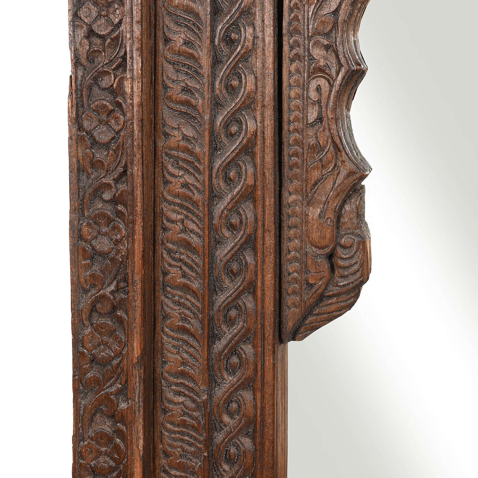 Old Teak Indian Window Mirror From Andhra Pradesh - 19thC (93 x 145cm)