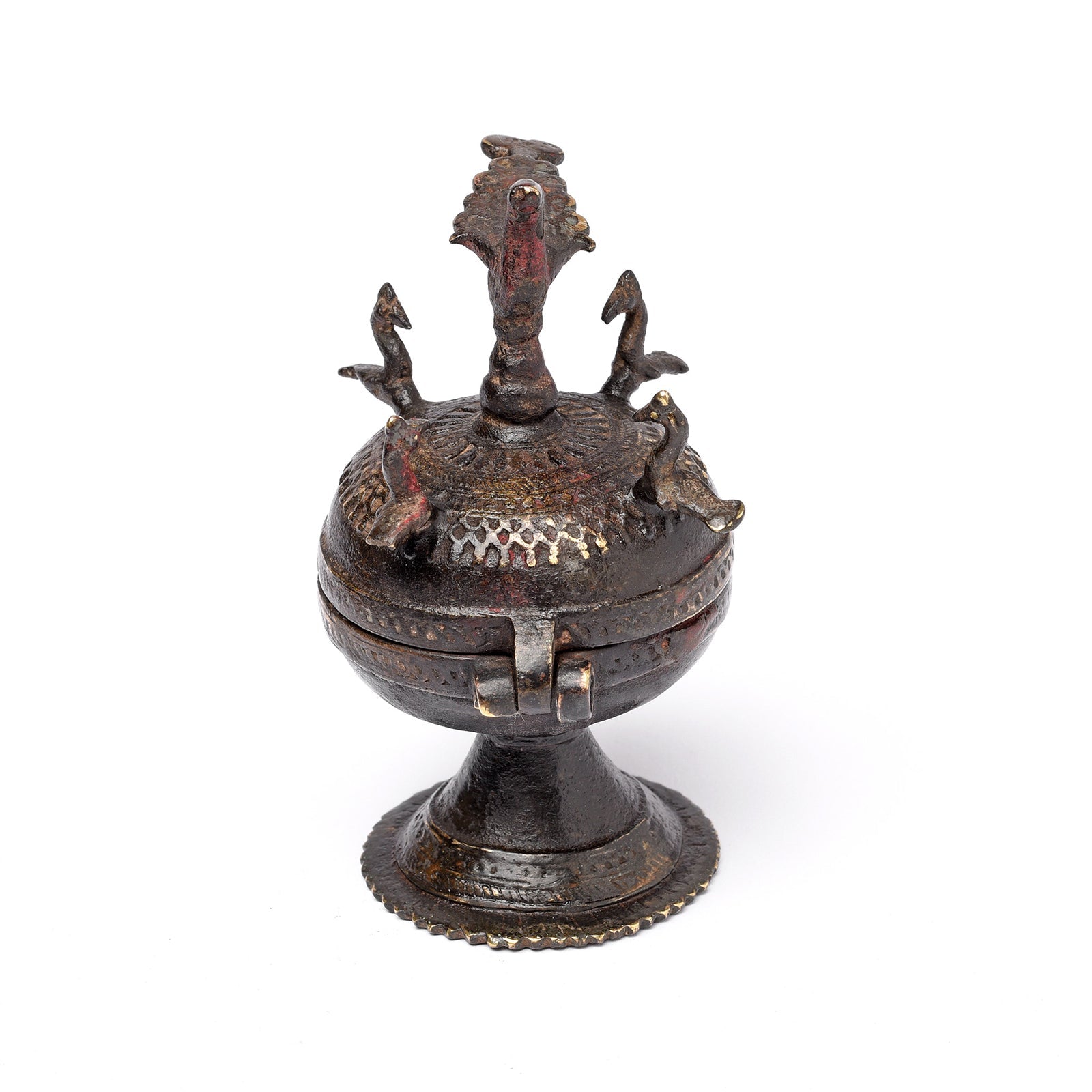 Indian Sindoor Dani Brass Box From Kerala - 19thC