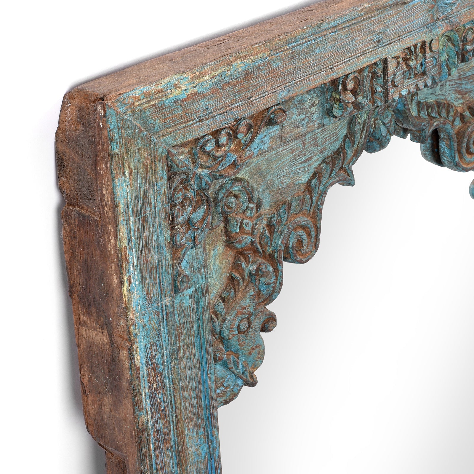 Blue Painted Banswara Window Mirror - 19thC (68 x 78cm)