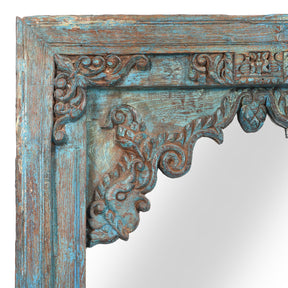 Blue Painted Banswara Window Mirror - 19thC (68 x 78cm)
