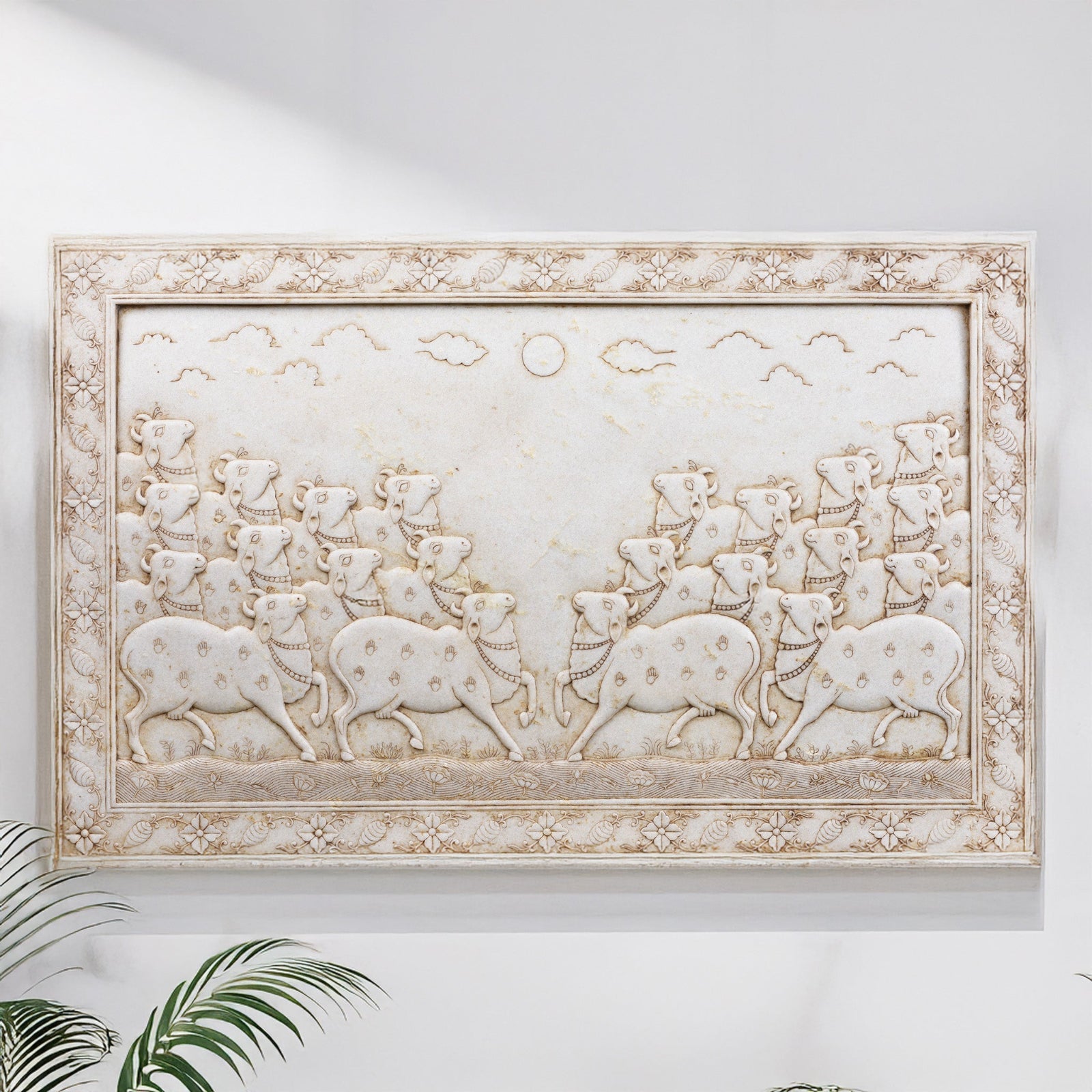 White Marble "Gopashtami" Cow Panel