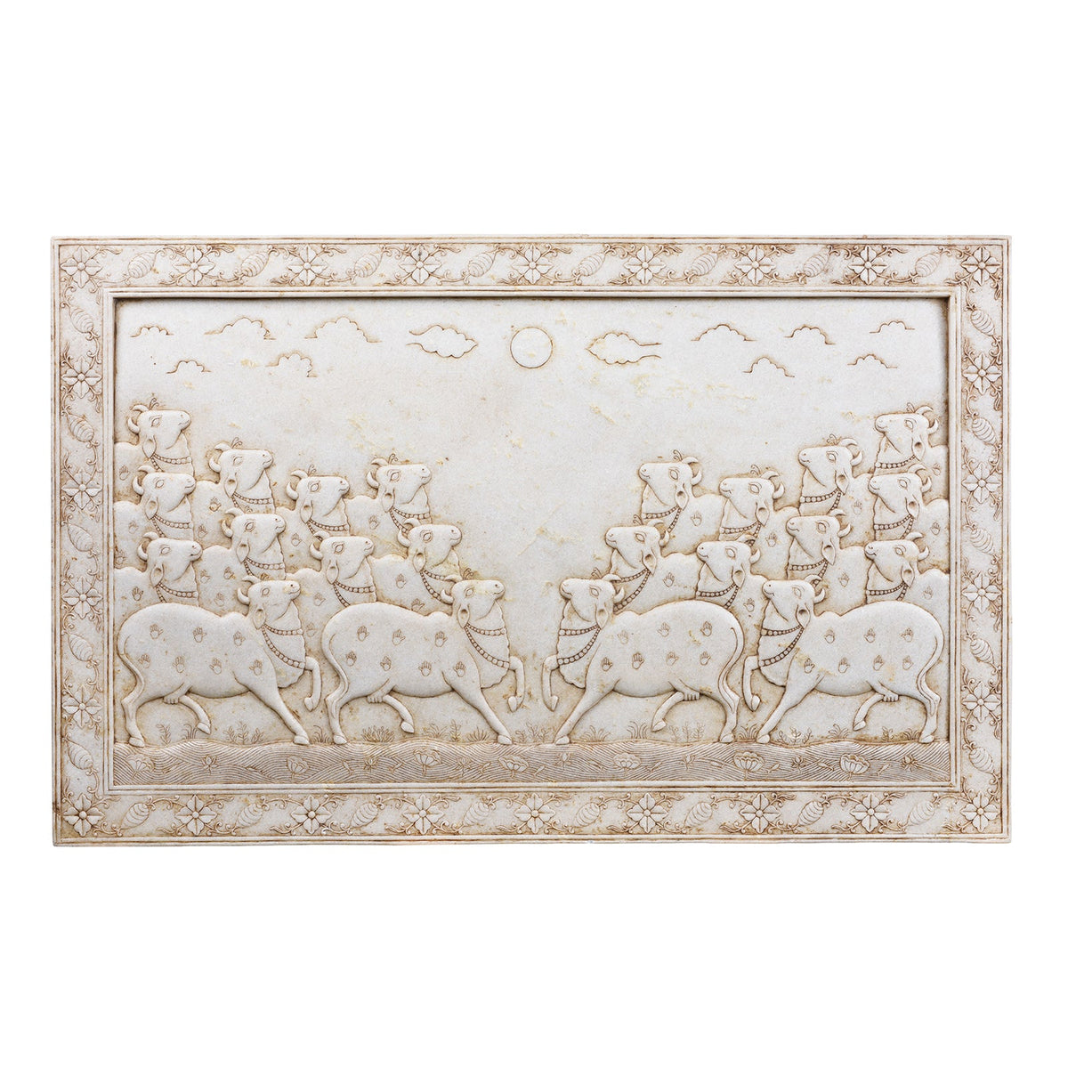 White Marble "Gopashtami" Cow Panel