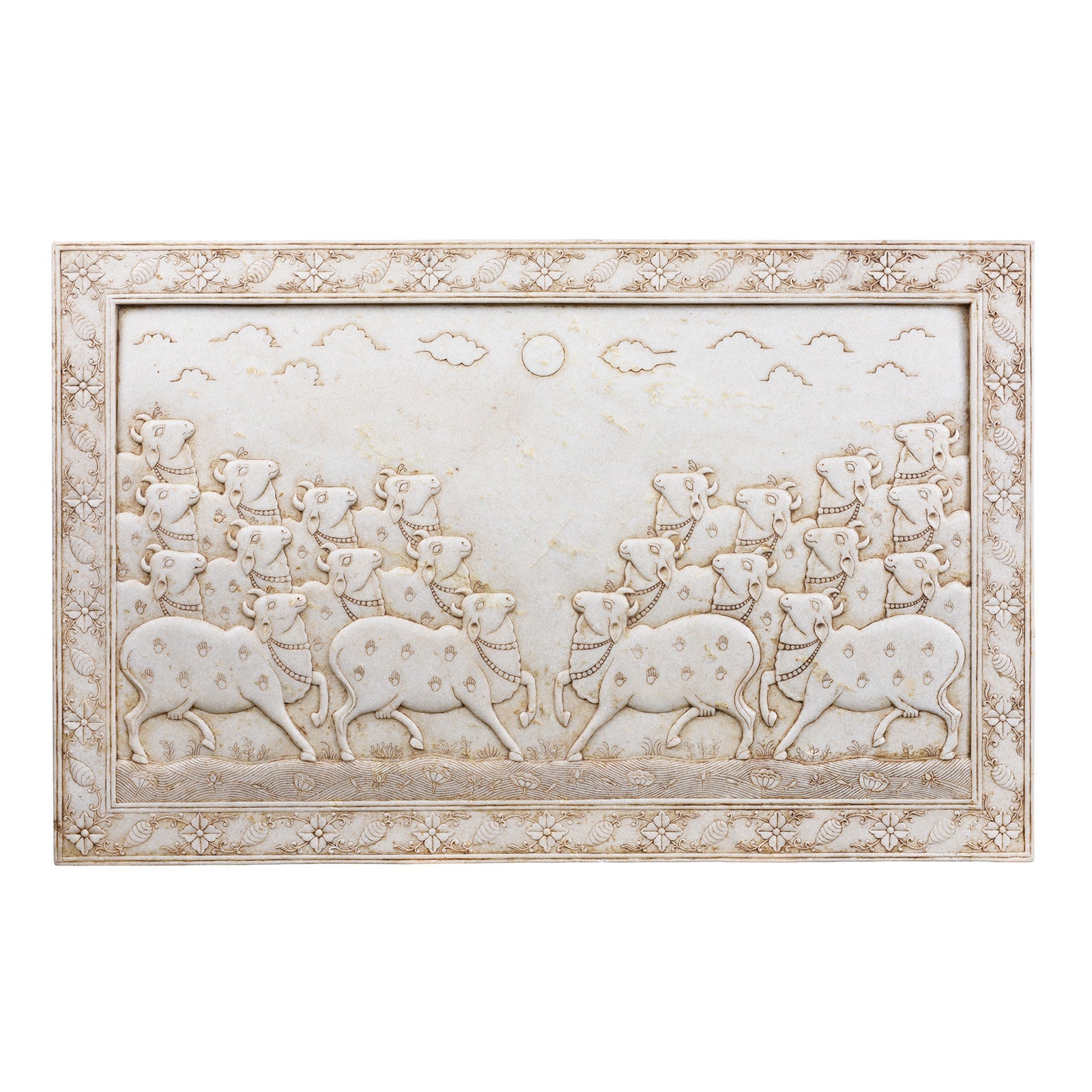 White Marble "Gopashtami" Cow Panel