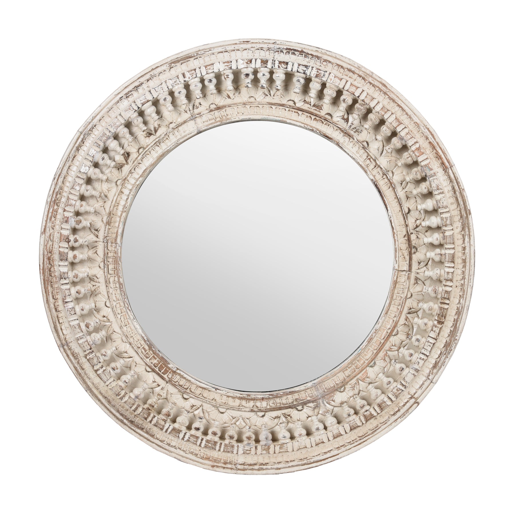Round Mango Wood Indian Mirror