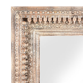 Carved Mango Wood Painted Mirror - Antique Cream