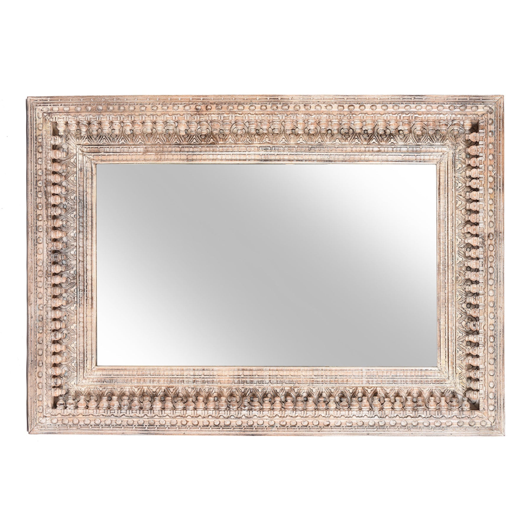 Carved Mango Wood Painted Mirror - Antique Cream