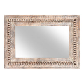 Carved Mango Wood Painted Mirror - Antique Cream