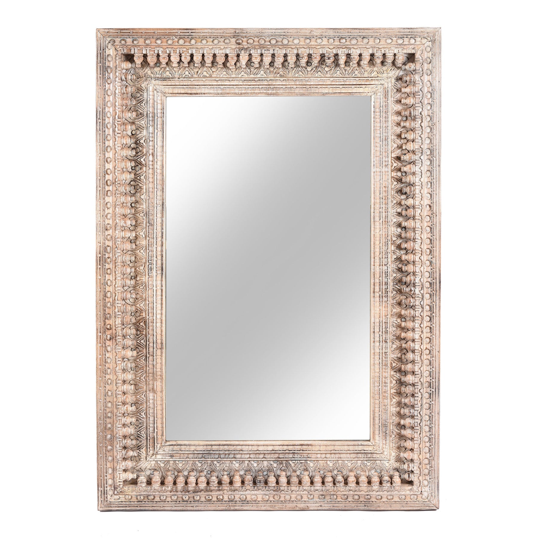 Carved Mango Wood Painted Mirror - Antique Cream