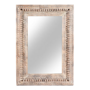 Carved Mango Wood Painted Mirror - Antique Cream