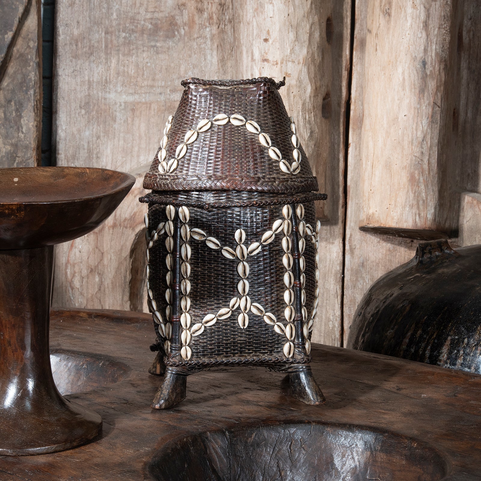 Vintage Tribal Cowrie Shell Basket - From Nagaland - Ca 1930
