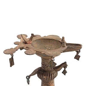 Brass Dhokra Work Bastar Oil Lamp From Chhattisgarh - Ca 1910