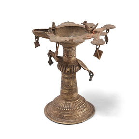 Brass Dhokra Work Bastar Oil Lamp From Chhattisgarh - Ca 1910