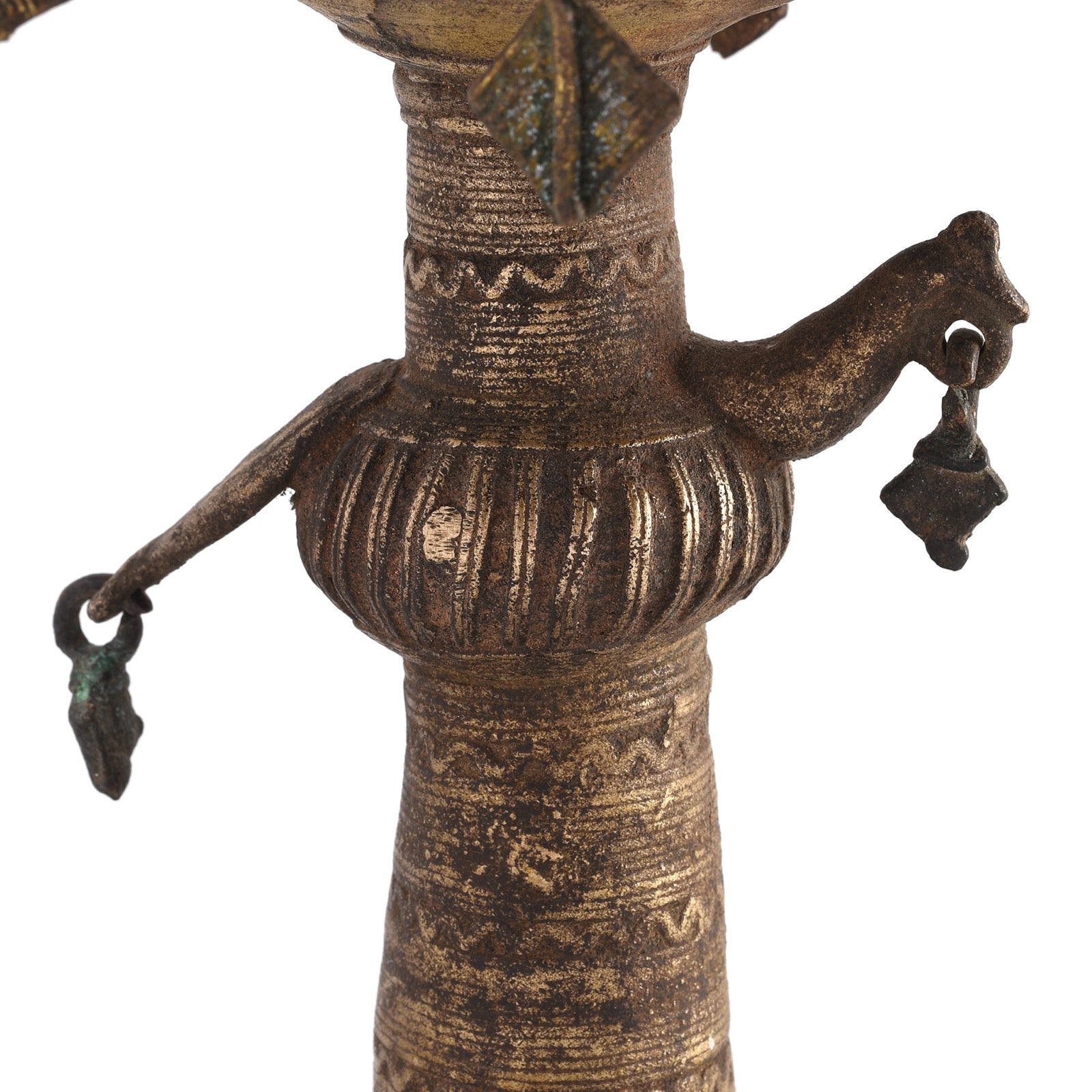 Brass Dhokra Work Bastar Oil Lamp From Chhattisgarh - Ca 1910