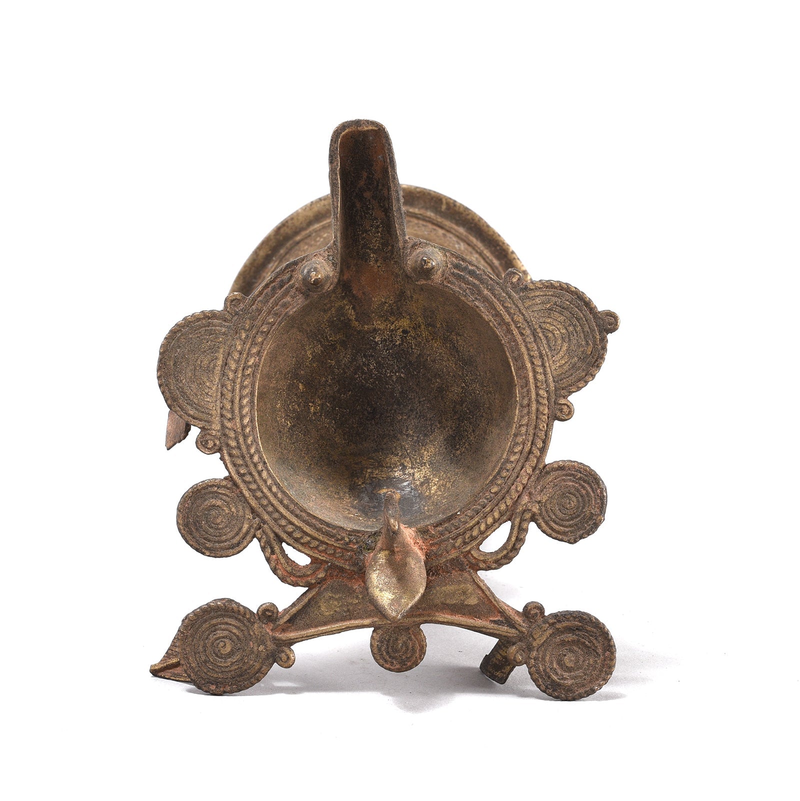 Brass Dhokra Work Bastar Oil Lamp From Chhattisgarh - Ca 1910