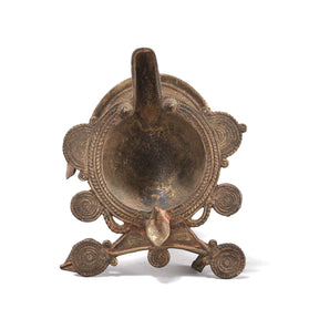 Brass Dhokra Work Bastar Oil Lamp From Chhattisgarh - Ca 1910
