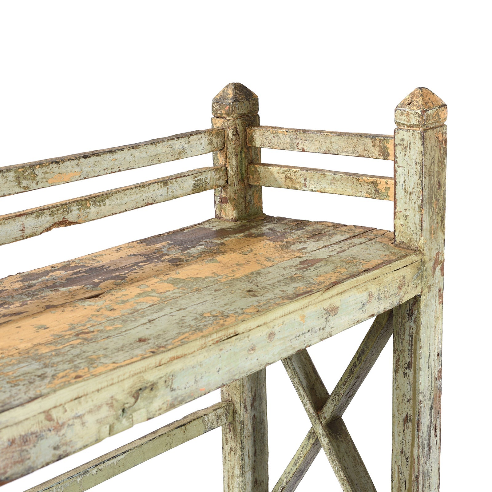 Vintage Green Painted Indian Teak Shelf - Ca 1930