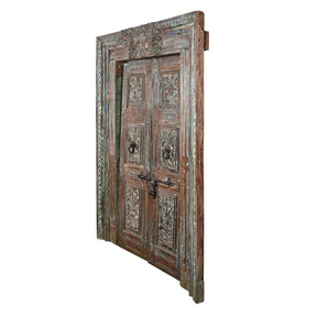 Old Painted Indian Doors From Gujarat - 19thC