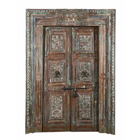 Old Painted Indian Doors From Gujarat - 19thC