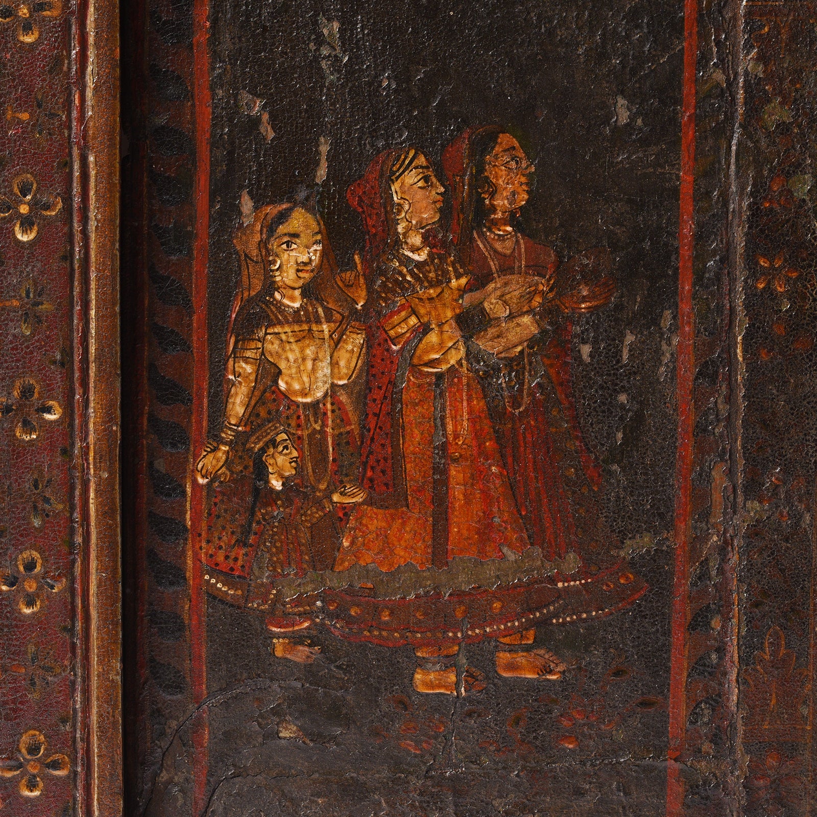 Painted Indian Window Shutter From Bikaner - 19thC