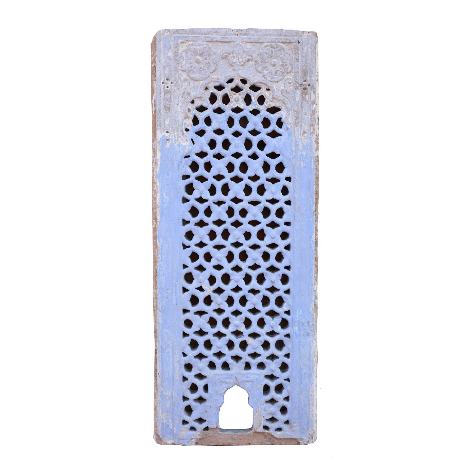 Blue Painted & Limed Stone Jali Panel From Rajasthan - 19th Century