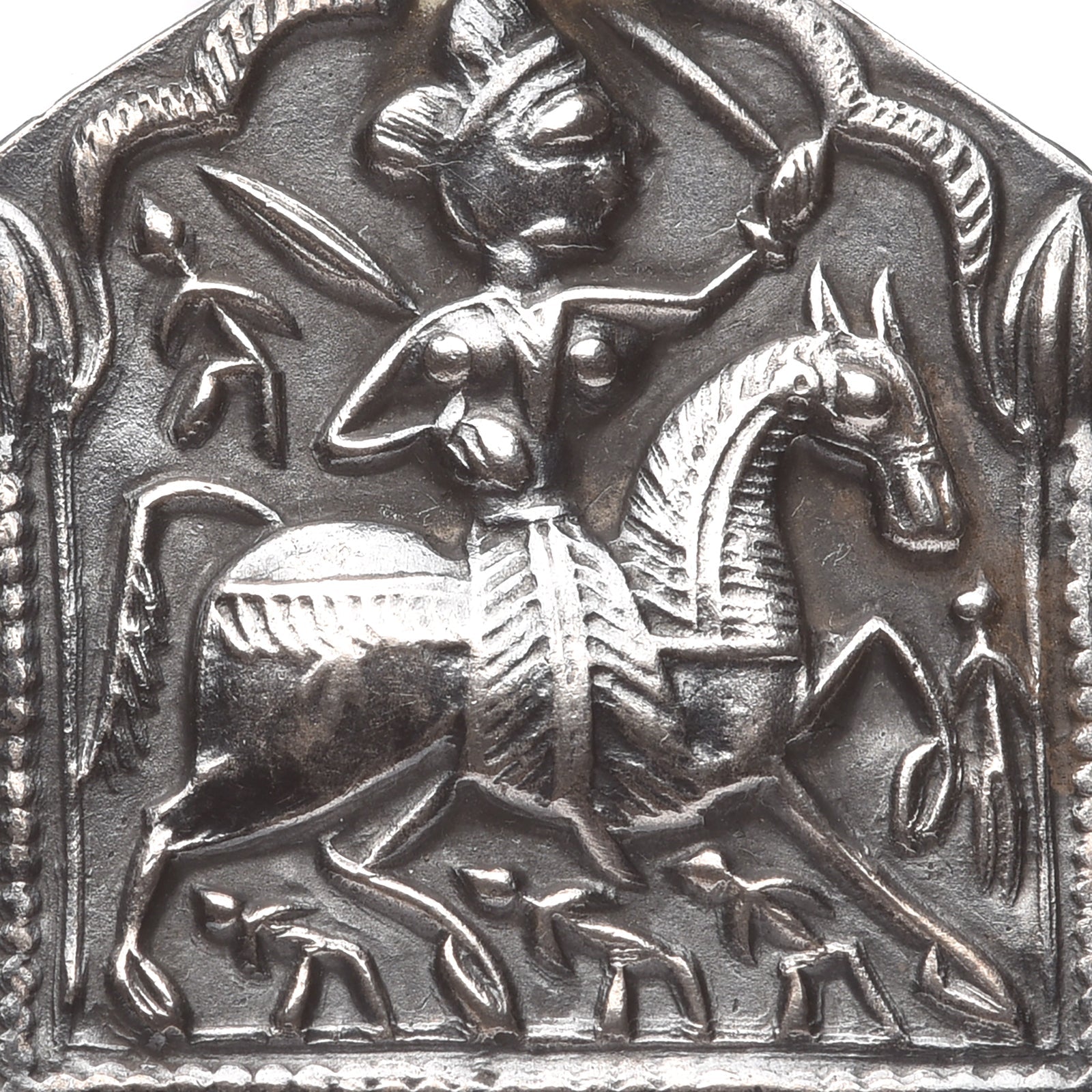 Old Tribal Silver Bhumiya Raj Amulet from Rajasthan - 19th Century