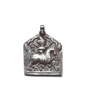 Old Tribal Silver Bhumiya Raj Amulet from Rajasthan - 19th Century