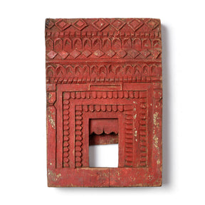 Red Painted Teak Votive Panel From Andhra Pradesh - Ca 1920