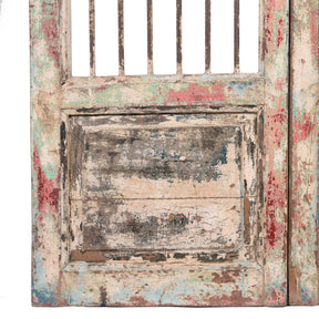 Painted Teak Dog Gate From Gujarat - 19thC