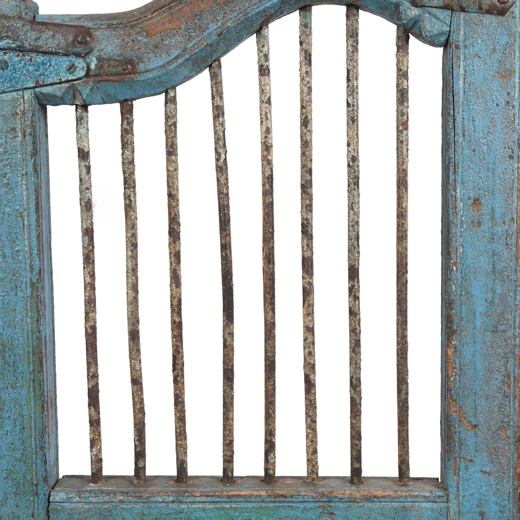 Blue & Green Painted Teak Dog Gate From Gujarat - 19thC