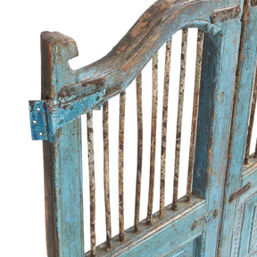 Blue & Green Painted Teak Dog Gate From Gujarat - 19thC