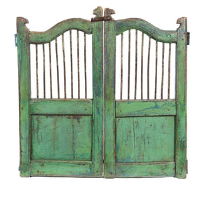 Blue & Green Painted Teak Dog Gate From Gujarat - 19thC