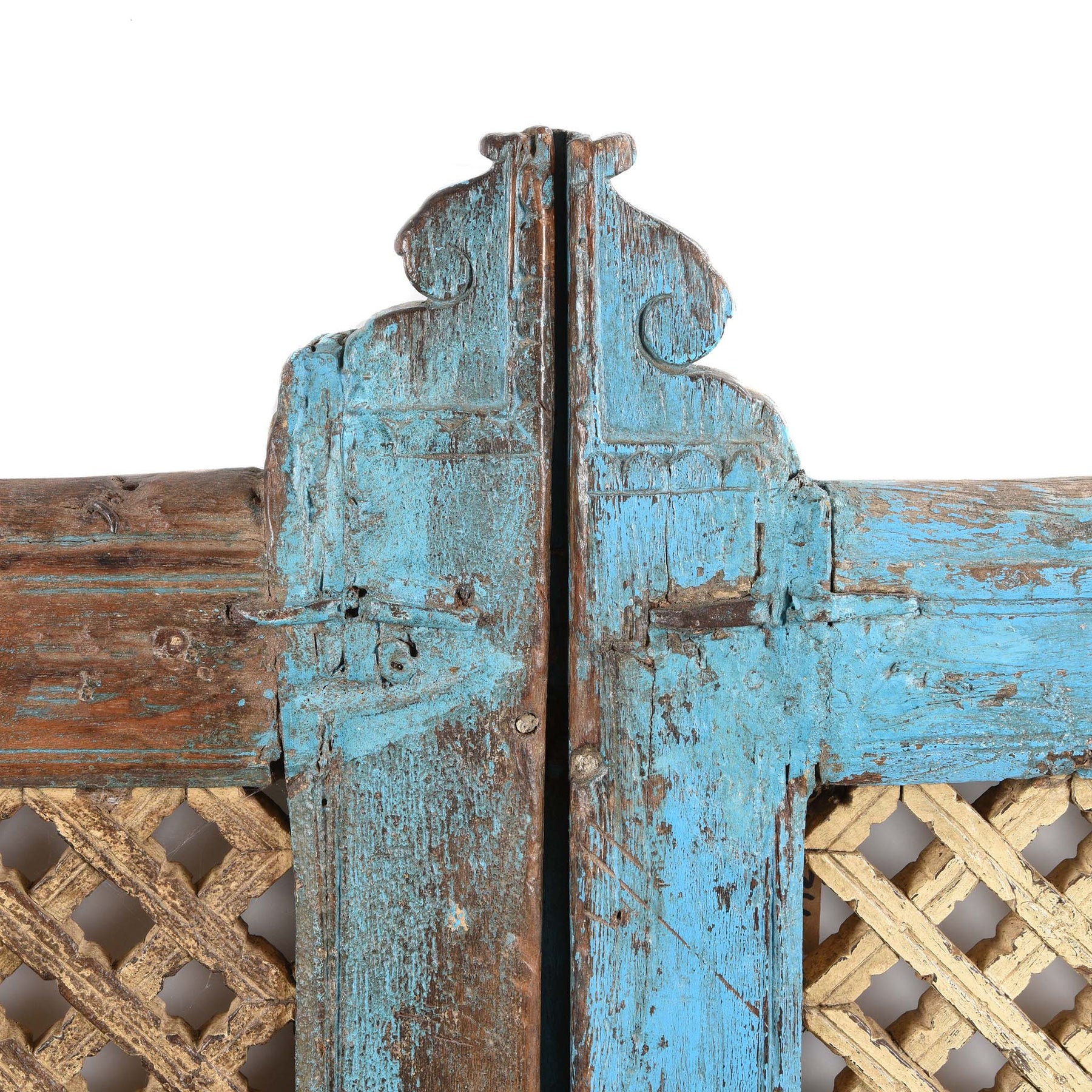 Painted Teak Dog Gate From Gujarat - 19thC