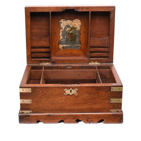 Brass Bound Teak Jewellery Box  From Rajasthan - 19thC