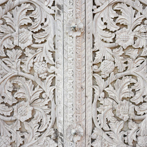 Limed & Carved Indian Door & Frame With Parrots