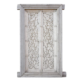 Limed & Carved Indian Door & Frame With Parrots