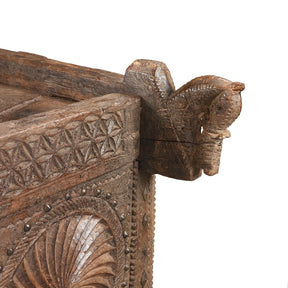Carved Teak Majus Dowry Chest From Saurashtra - 19thC