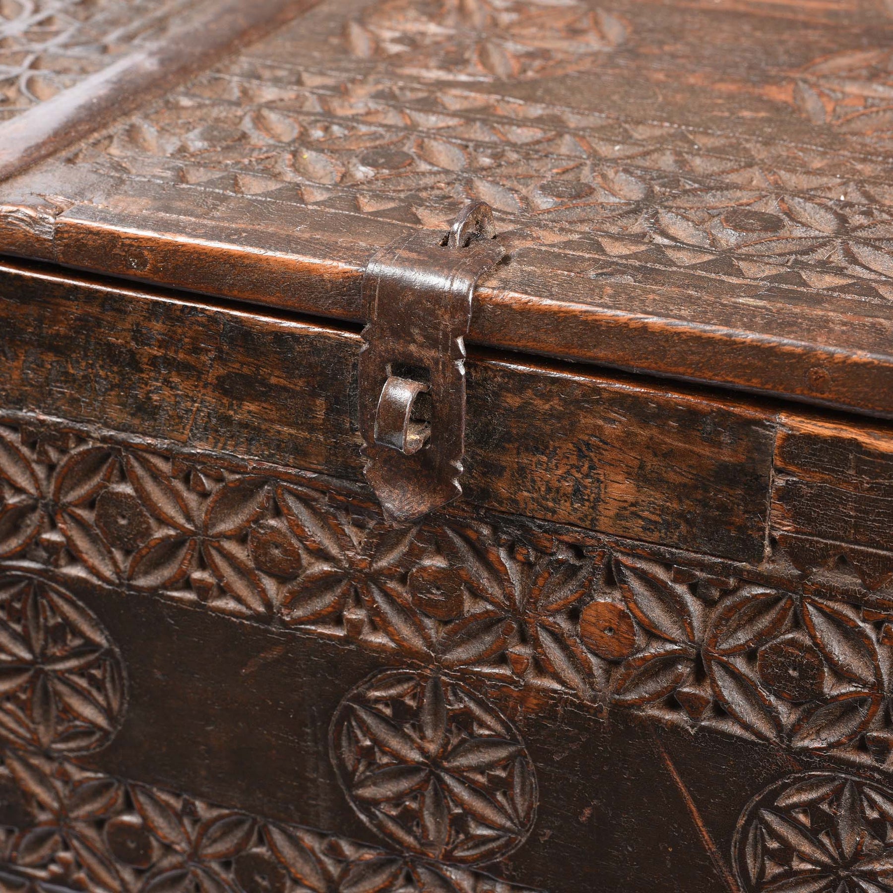Chip Carved Indian Merchants Box From Rajasthan - 19thC