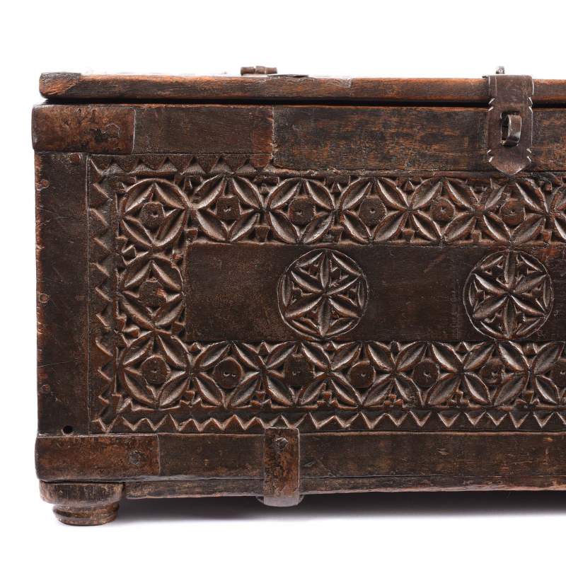 Chip Carved Indian Merchants Box From Rajasthan - 19thC