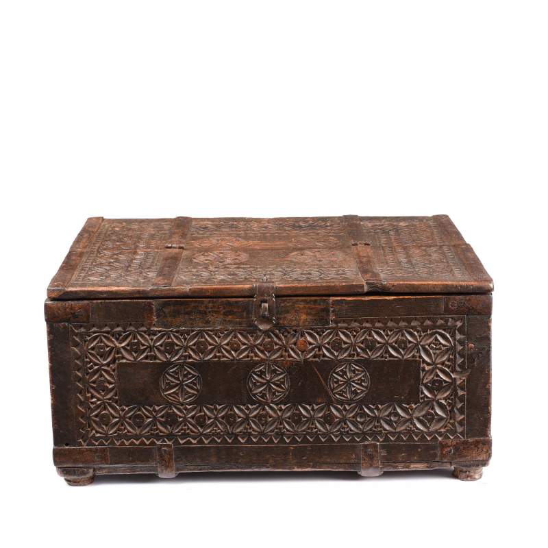 Chip Carved Indian Merchants Box From Rajasthan - 19thC