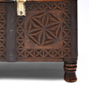 Chip Carved Dowry Hut Box From Rajasthan - 19thC