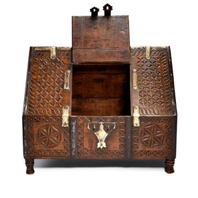 Chip Carved Dowry Hut Box From Rajasthan - 19thC