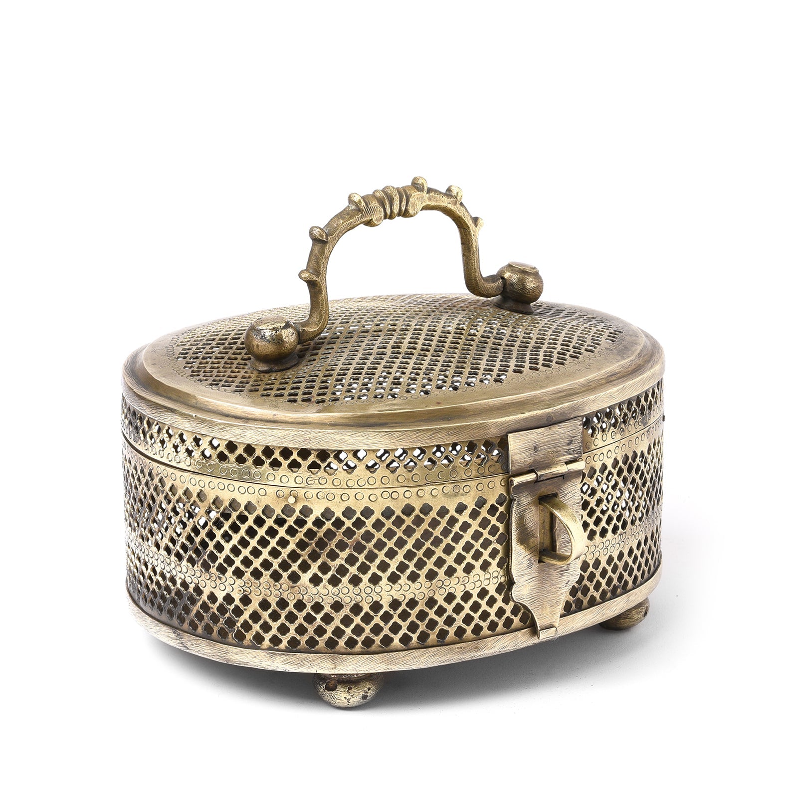 Large Brass Jali Paan Box From India - Early 20thC