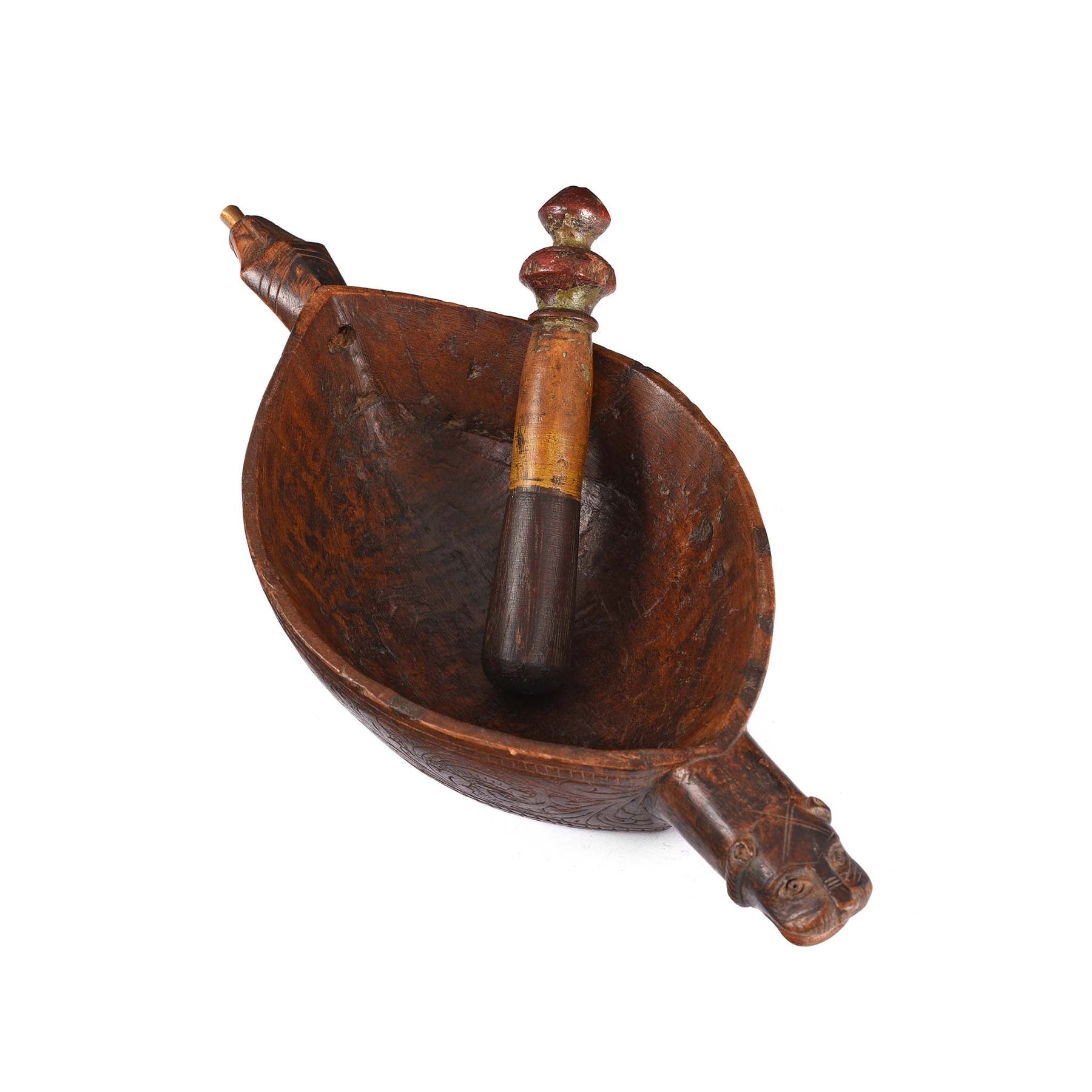 Carved Teak Opium Grinder -19thC