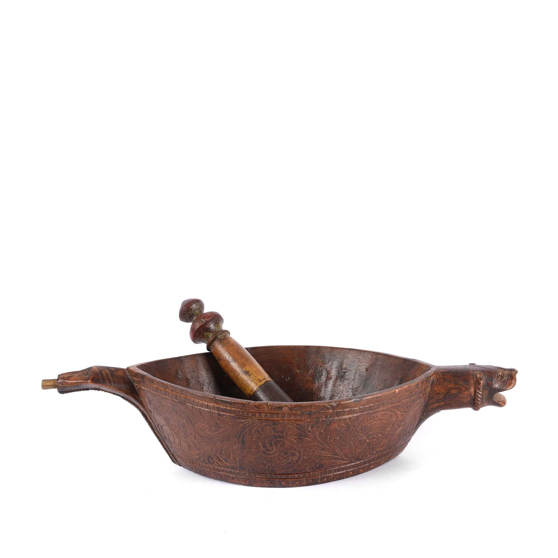 Carved Teak Opium Grinder -19thC