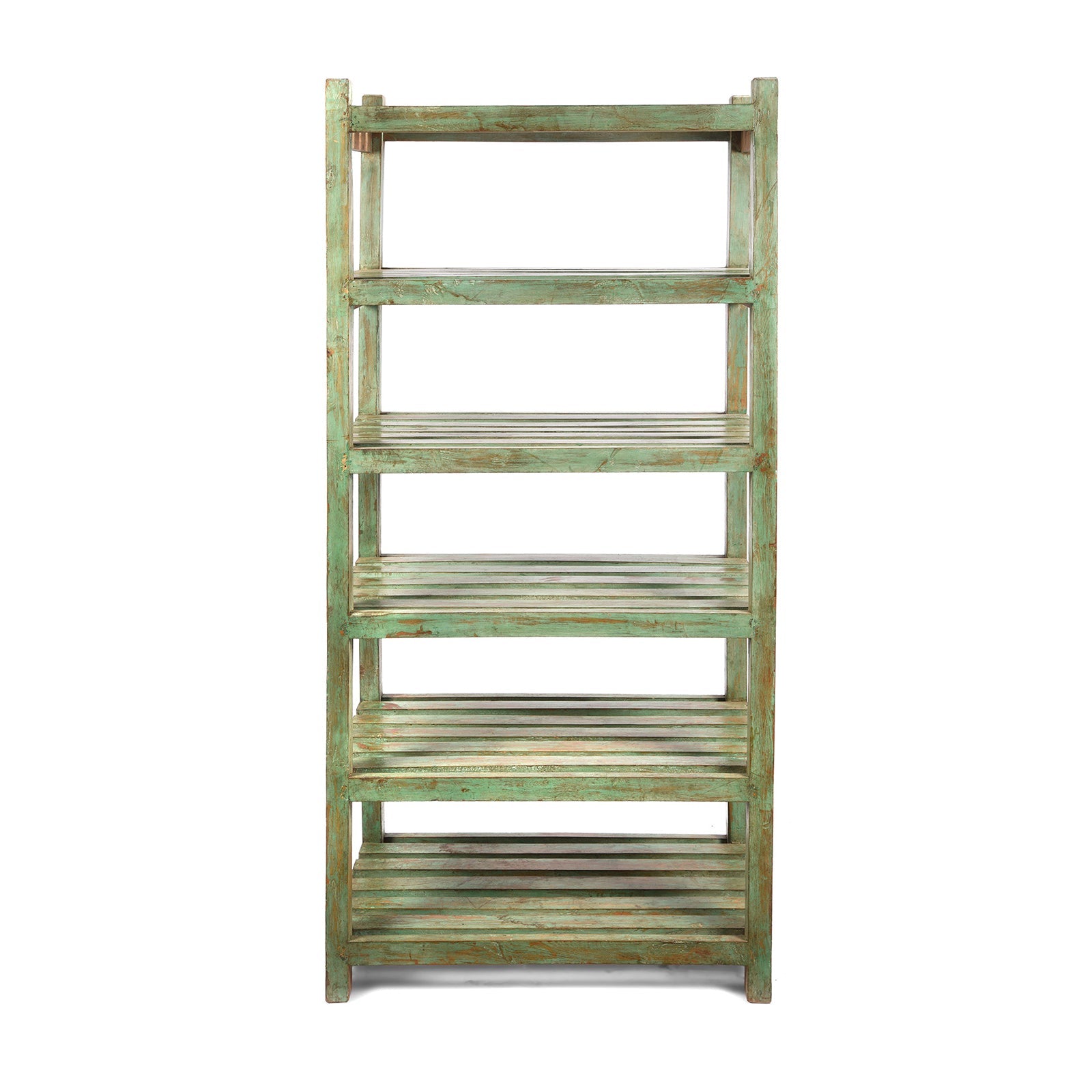 Vintage Painted Green Indian Teak Shelf - Ca 1930