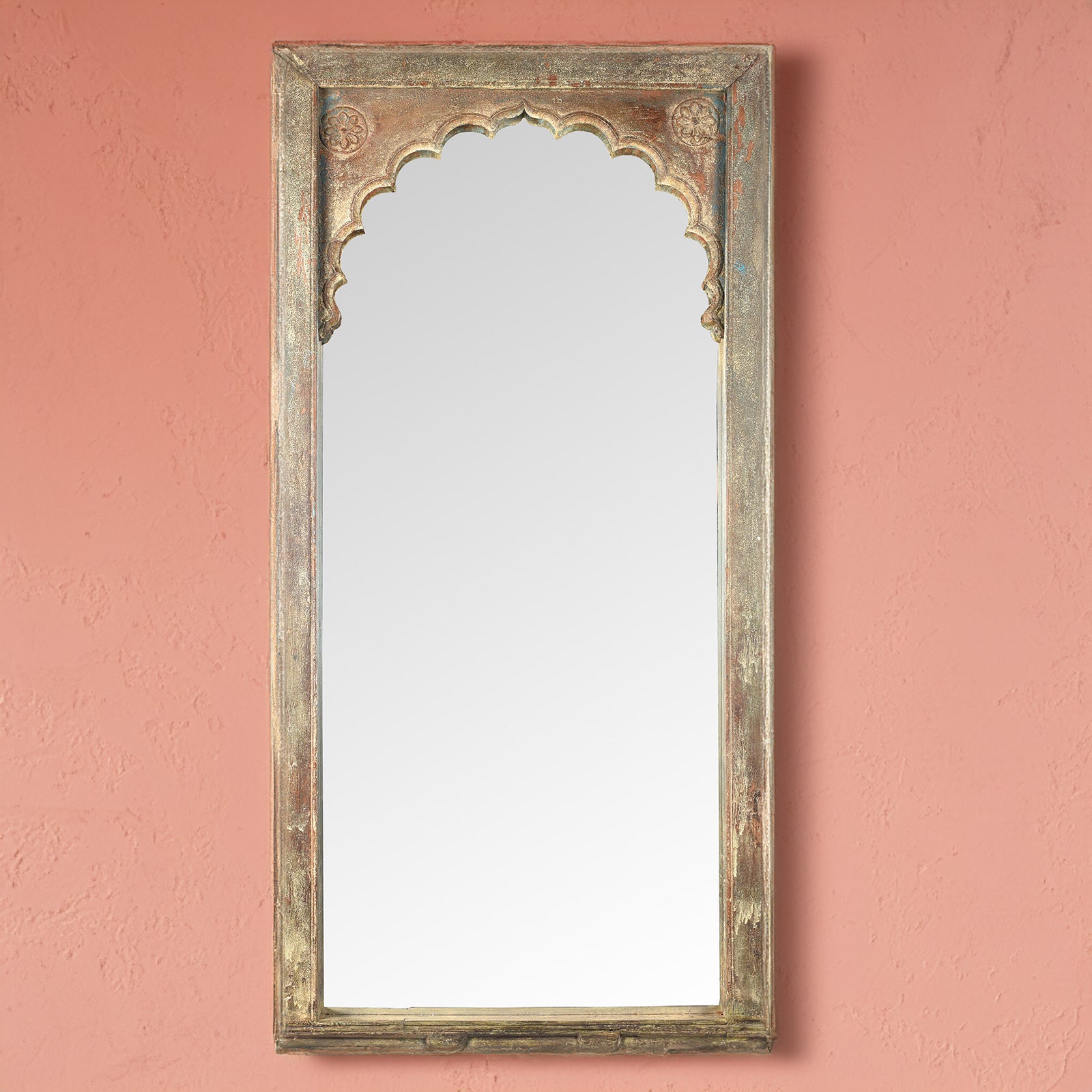 Painted Mirror Made From An Old Teak Window - 19th Century