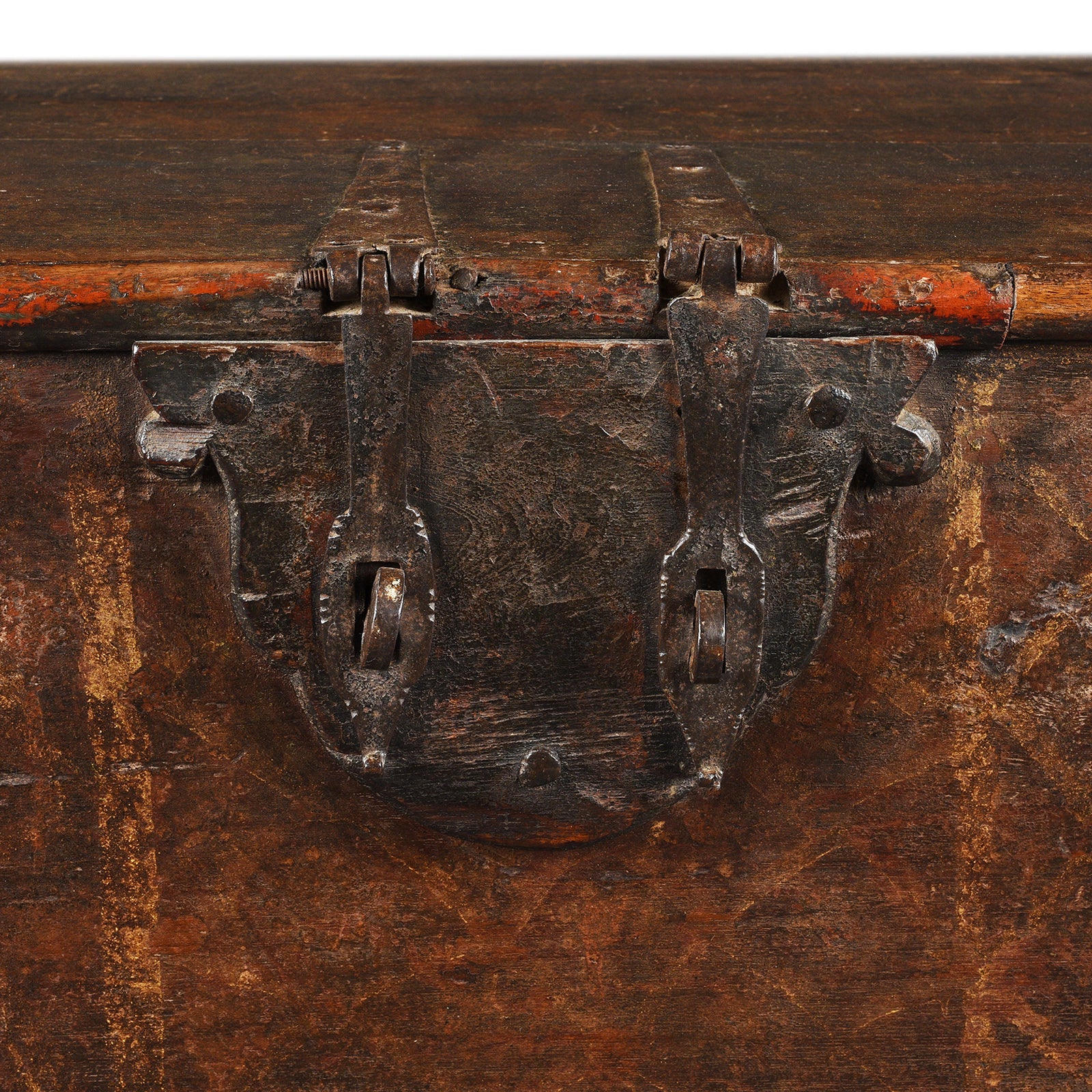 Painted Teak Chest On Wheels From Nagaur - 19th Century