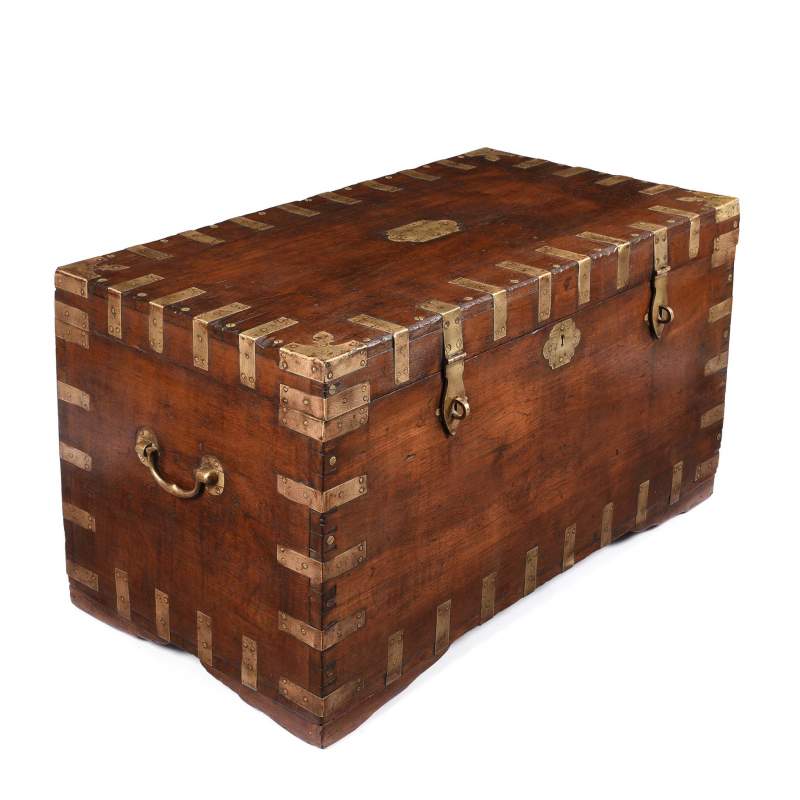 Brass Bound Teak Indian Military Chest  - 19thC