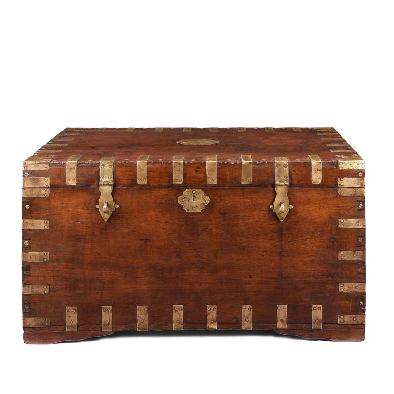 Brass Bound Teak Indian Military Chest  - 19thC