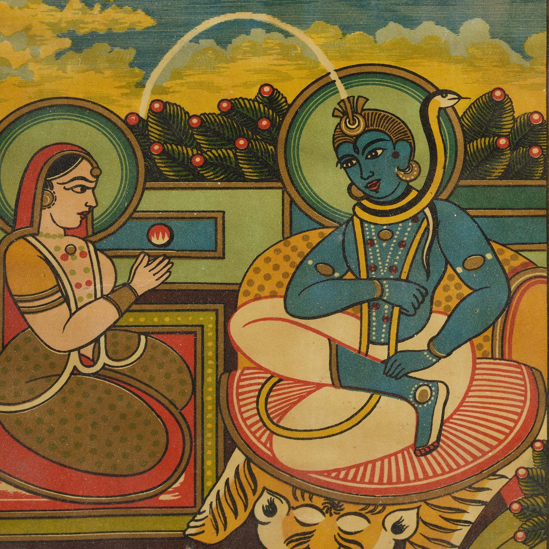 Framed Shiva & Parvati Chromolithograph Advertising Label - Ca 1880's